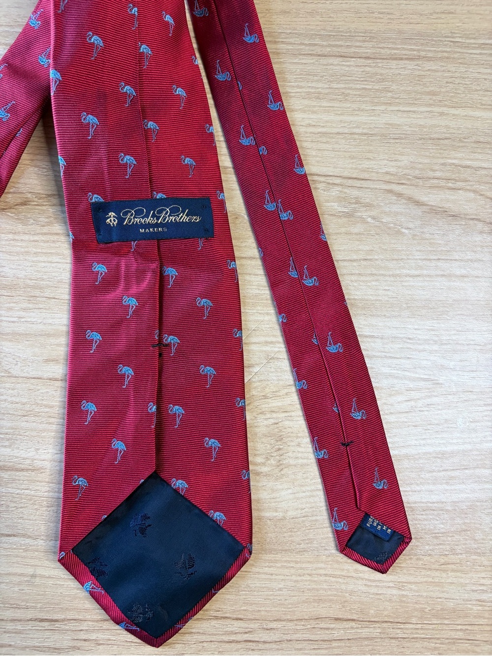Brooks Brothers Makers Red Blue Flamingo Novelty Silk Tie Woven Italy Made USA